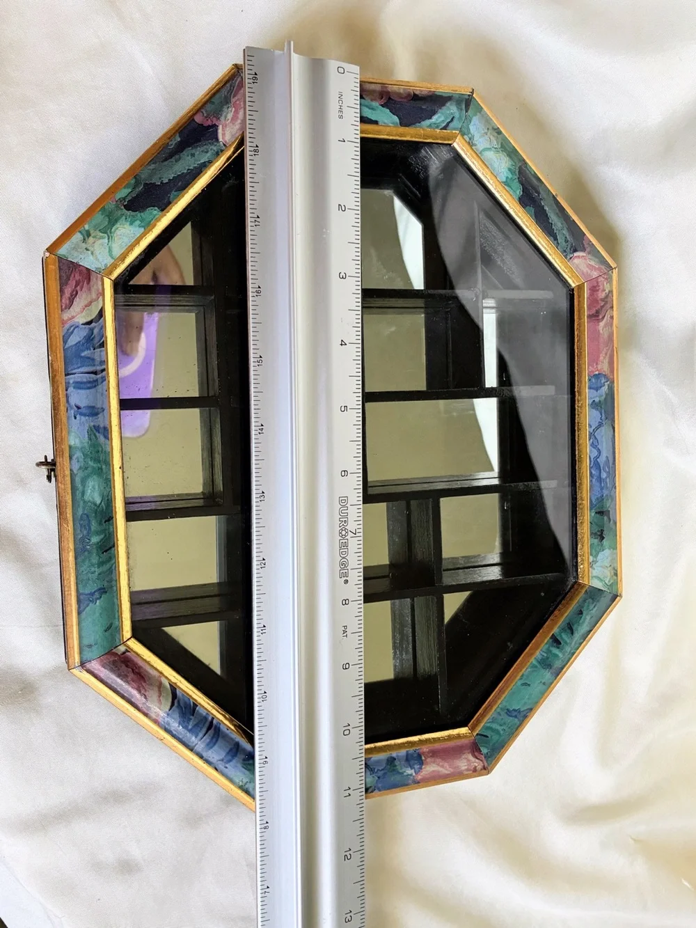 Octagon Display Case With mirror with colorful floral patterned frame